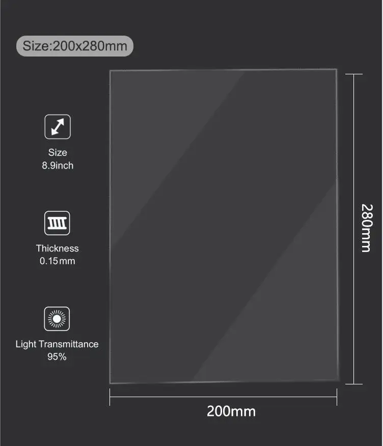 

FEP Film 8.9In 200*280mm for Creality ANYCUBIC Photon S Elegoo Mars 0.15mm UV Resin 3D Printers Release Films Printer FEP Sheet