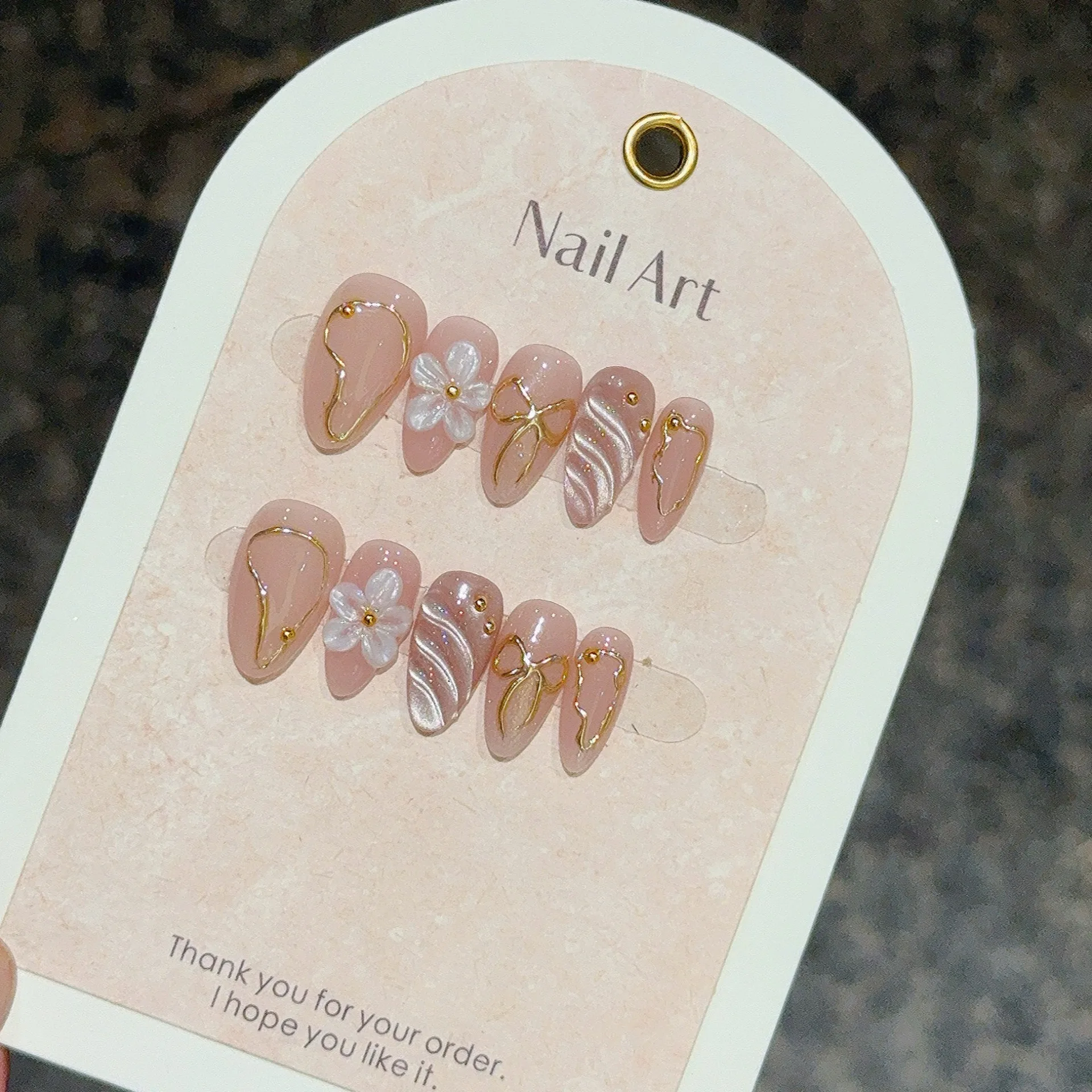 10 Pcs Handmade 3d Flower Press On Nails Almond Cat Eye False Nails_voghion.com