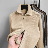 Cardigan de Luxe à Col Montant pour Homme, Vêtement Polyvalent, Simple, Fermeture Éclair, Solide, Document, Chaud, à la Mode, d'Hiver 2