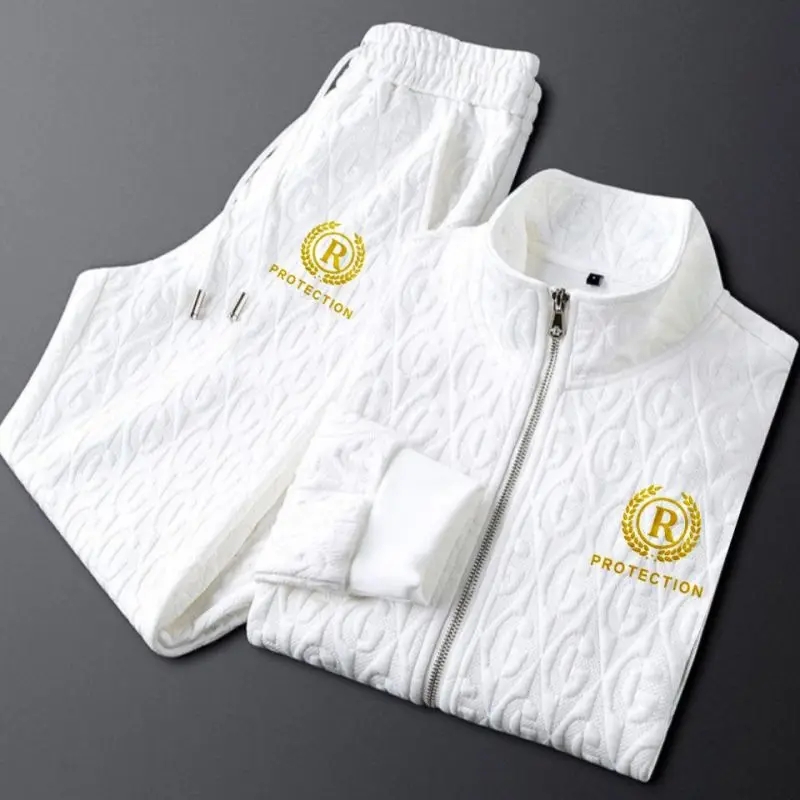 Autumn Spring Leisure Men'S Set Zipper Coat Jacket Pants Print Design Chic Brand Ins Fashion Sports Pants 2 Piece Set Fashion