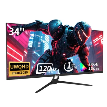 Moniteur de jeu ultra large de 34 pouces, 120Hz, panneau IPS à vue directe, écran ultra large 21:9, résolution 2K (2560x1080), sans haut-parleur intégré 1