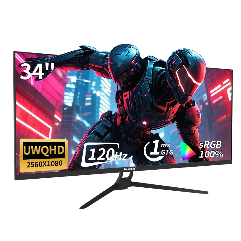 34-calowy monitor UltraWide 120 Hz do gier, panel IPS Direct-View, ekran UltraWide 21:9, rozdzielczość 2K (2560x1080), brak wbudowanych głośników