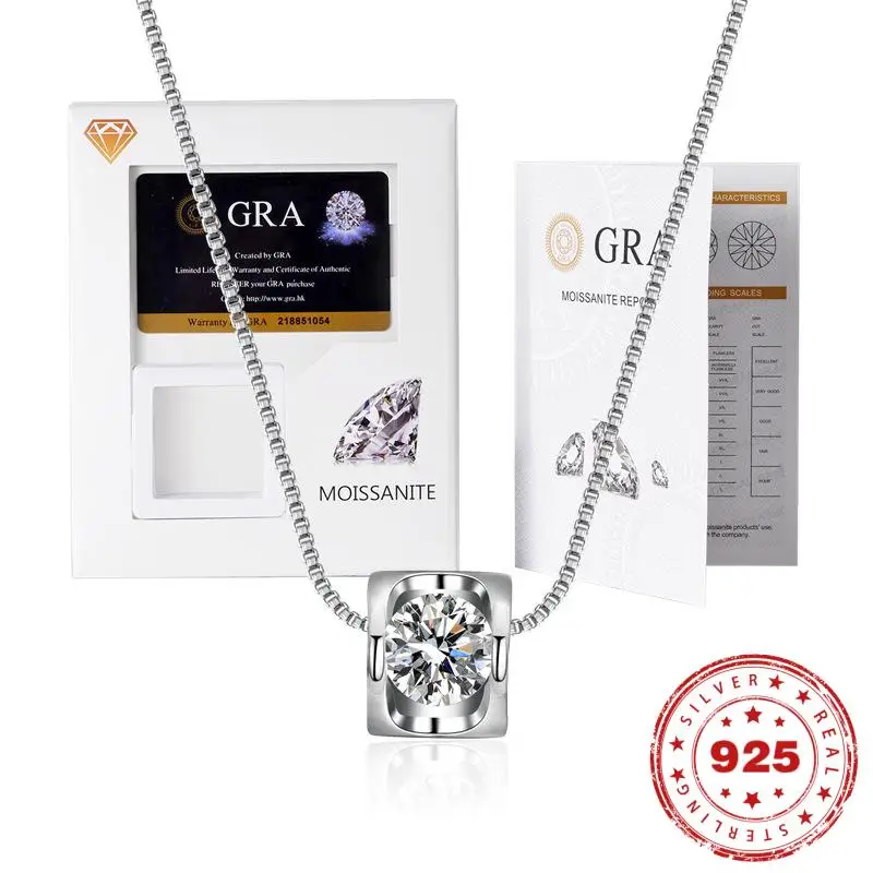 

HOYON S925 Sterling Silver D Color VVS 3EX cut Moissanite Necklace Women's Jewelry Short Box Chain Six Claws 1Carat Diamond Gift