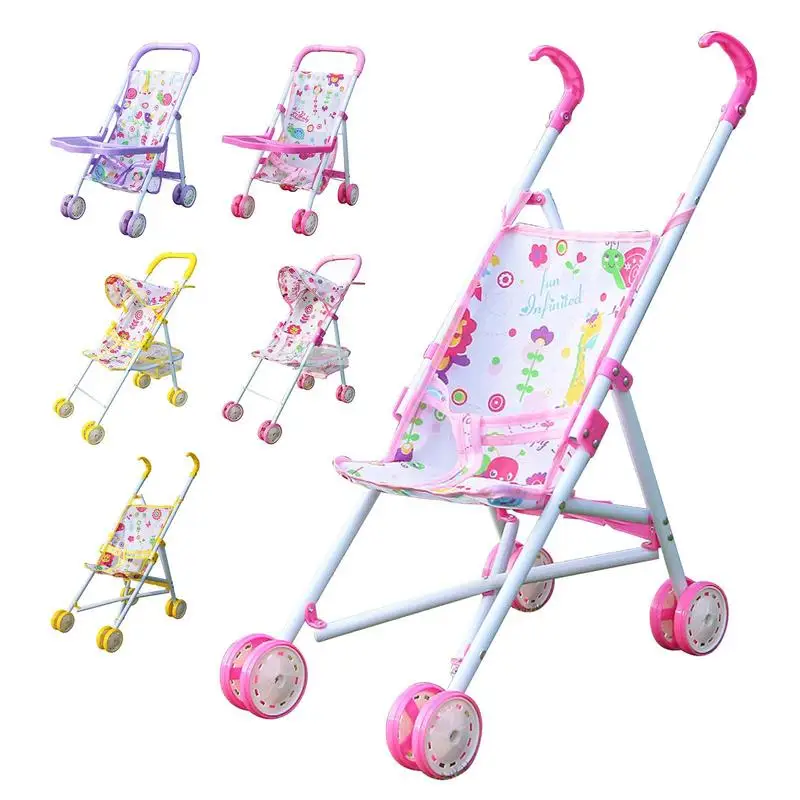 Lightweight Baby Doll Stroller Steel Pole Foldable Baby Stroller Pretend Play Toy Simulation Baby Doll Hand Trolley Toy Gifts images - 6