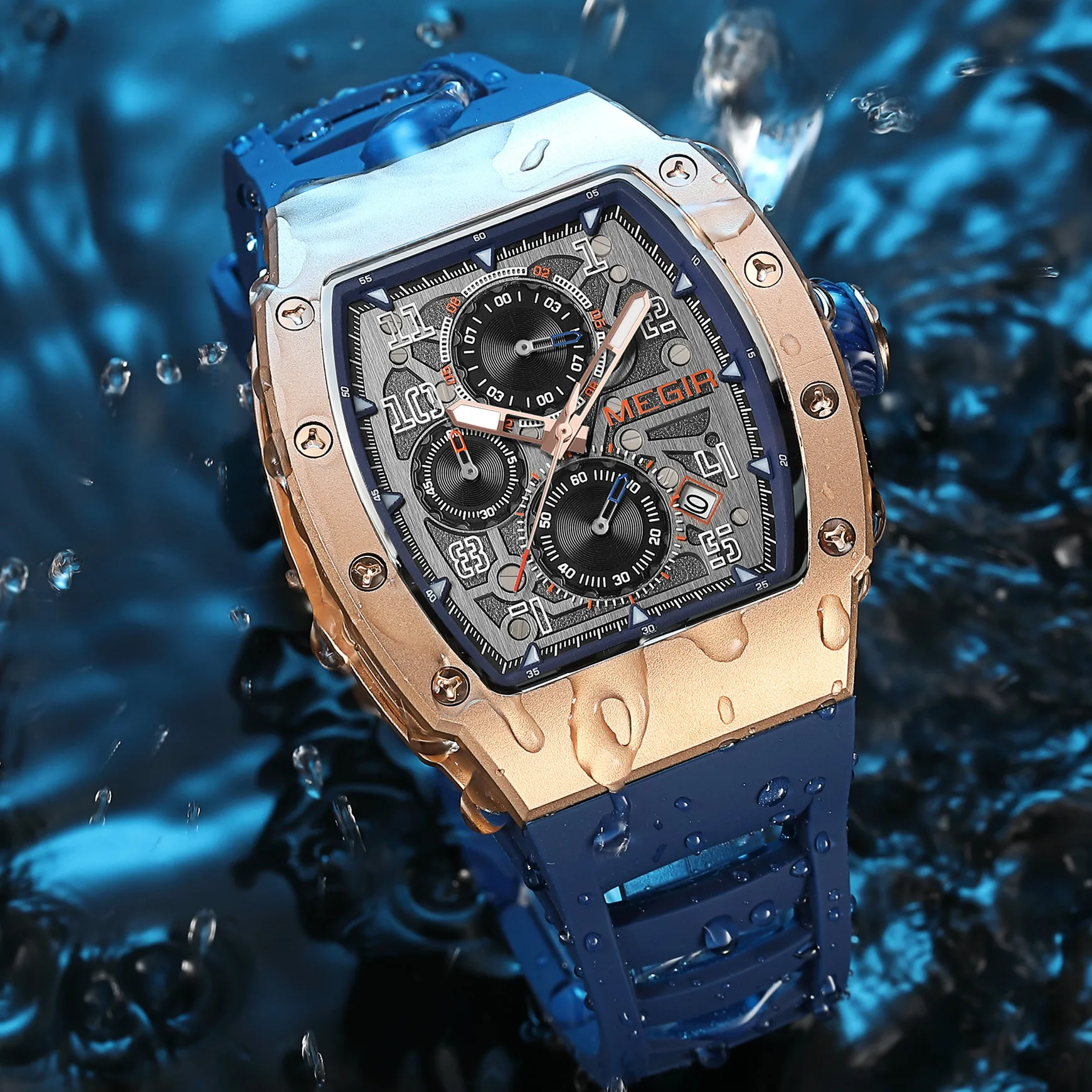 Kuvars Erkekler Lüks Silikon Spor Askeri Bilek Kronograf Su Geçirmez Tarih Saat_voghion.com