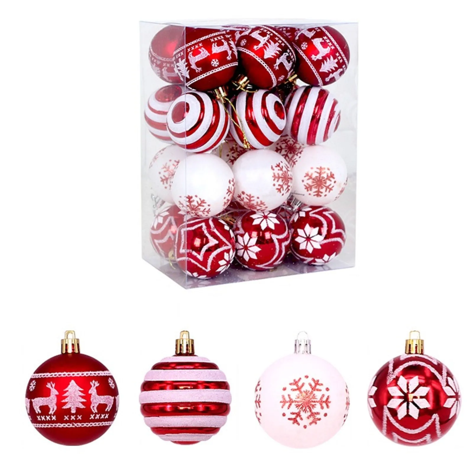 24Pcs 6cm Christmas Tree Spheres Red White Colored Plated Balls Ornaments Set Xmas Tree Hanging Pendant Party Decor New Year
