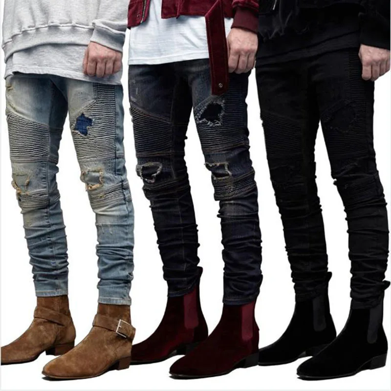 Hot New Fashion Mens Ripped Skiny Jeans Men Hip Hop High Street Denim Pants pantalon homme