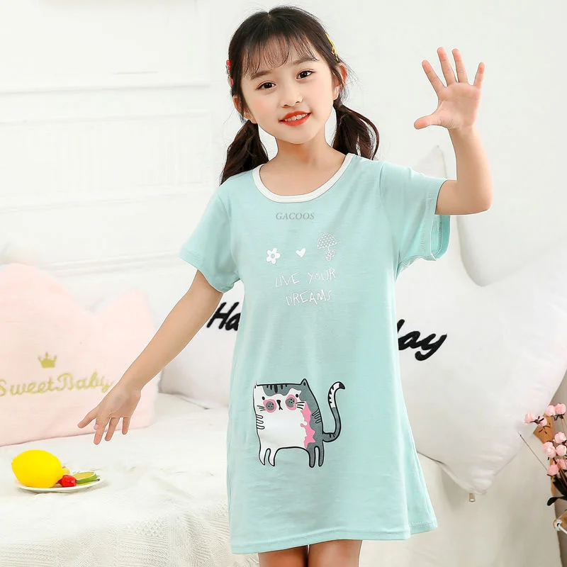 Summer Pajamas Cotton Girls Nightgowns Cartoon Nightdress Baby - Main Image