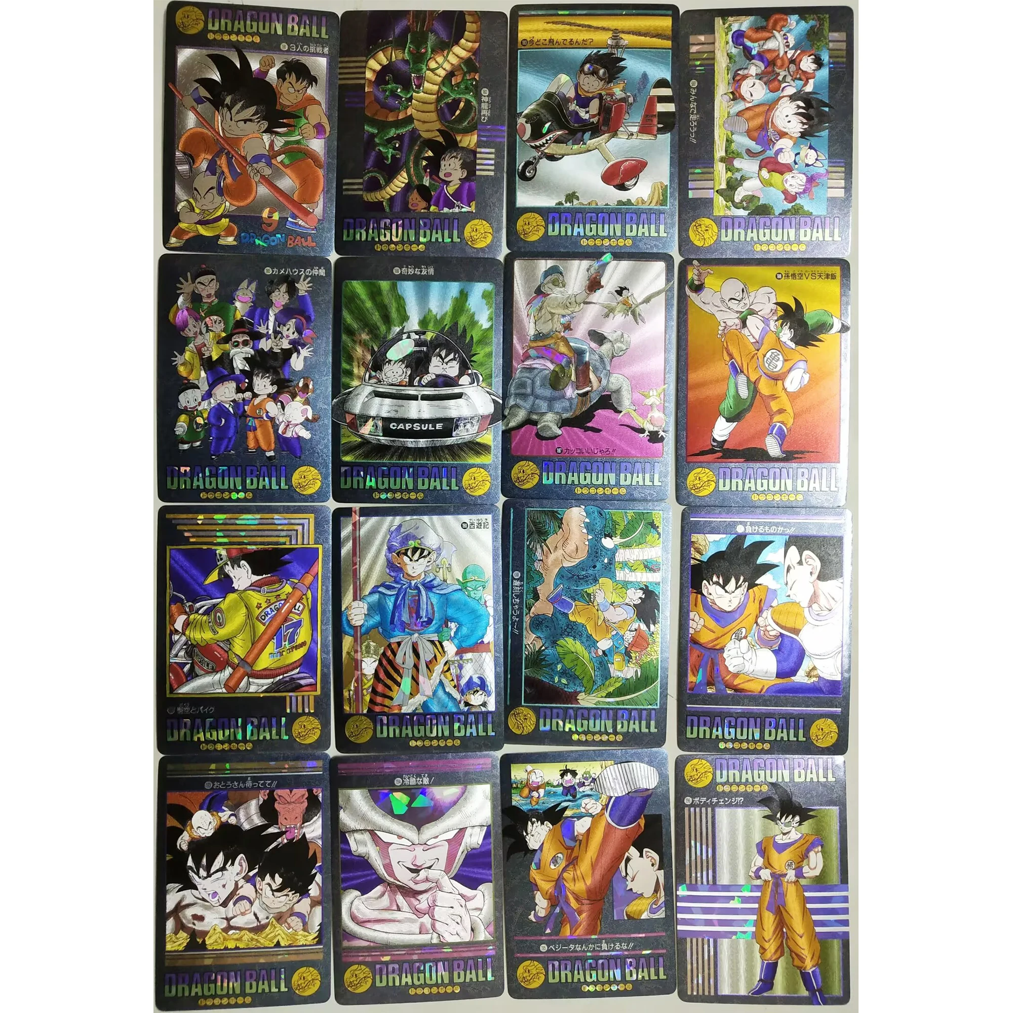 60+3Pcs/set Dragon Ball Z Super Saiyan Goku Gohan Trunks Frieza Cell Texture Flash Cards Classic Anime Collection Cards Toys