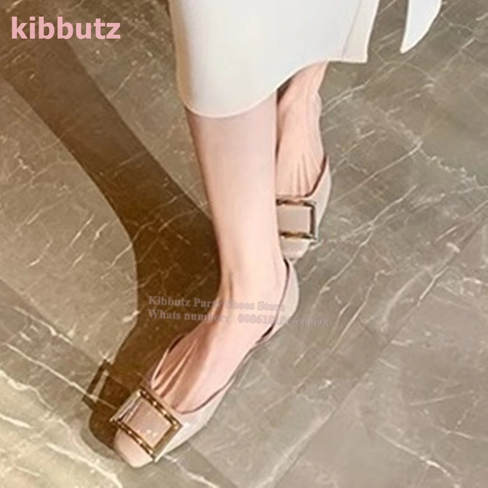 Metal Belt Buckle Pumps Patent Leather Square Toe Flat With Slip-On Fashion Elegant Sexy Party Wedding Concise Women Shoes New