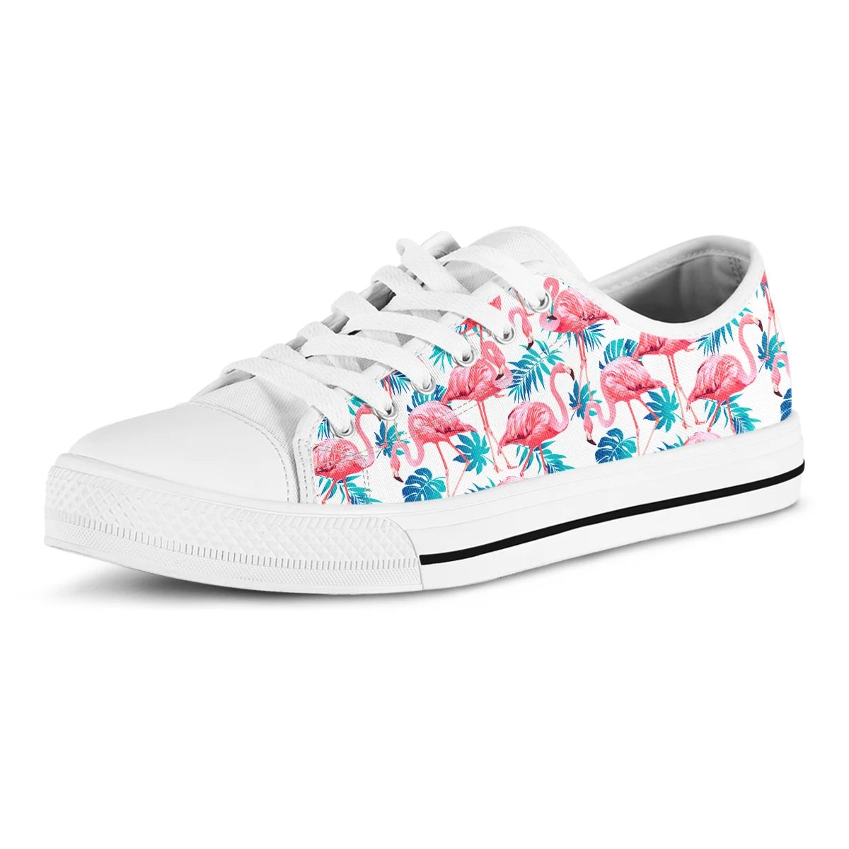 Women's Pink Flamingo Print Sports Shoes Canvas Shoes Lace Up Canvas Shoes White Blue Strappy Casual Shoes Flat Shoes