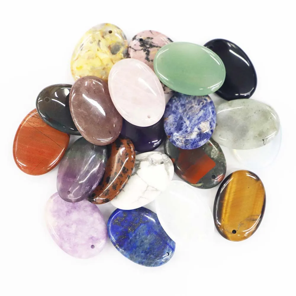 Good Quality Natural Stone Denier Oval Necklace Pendant Mineral Healing Fashion Reiki Charm DIY Jewelry Accessories Making 12Pcs