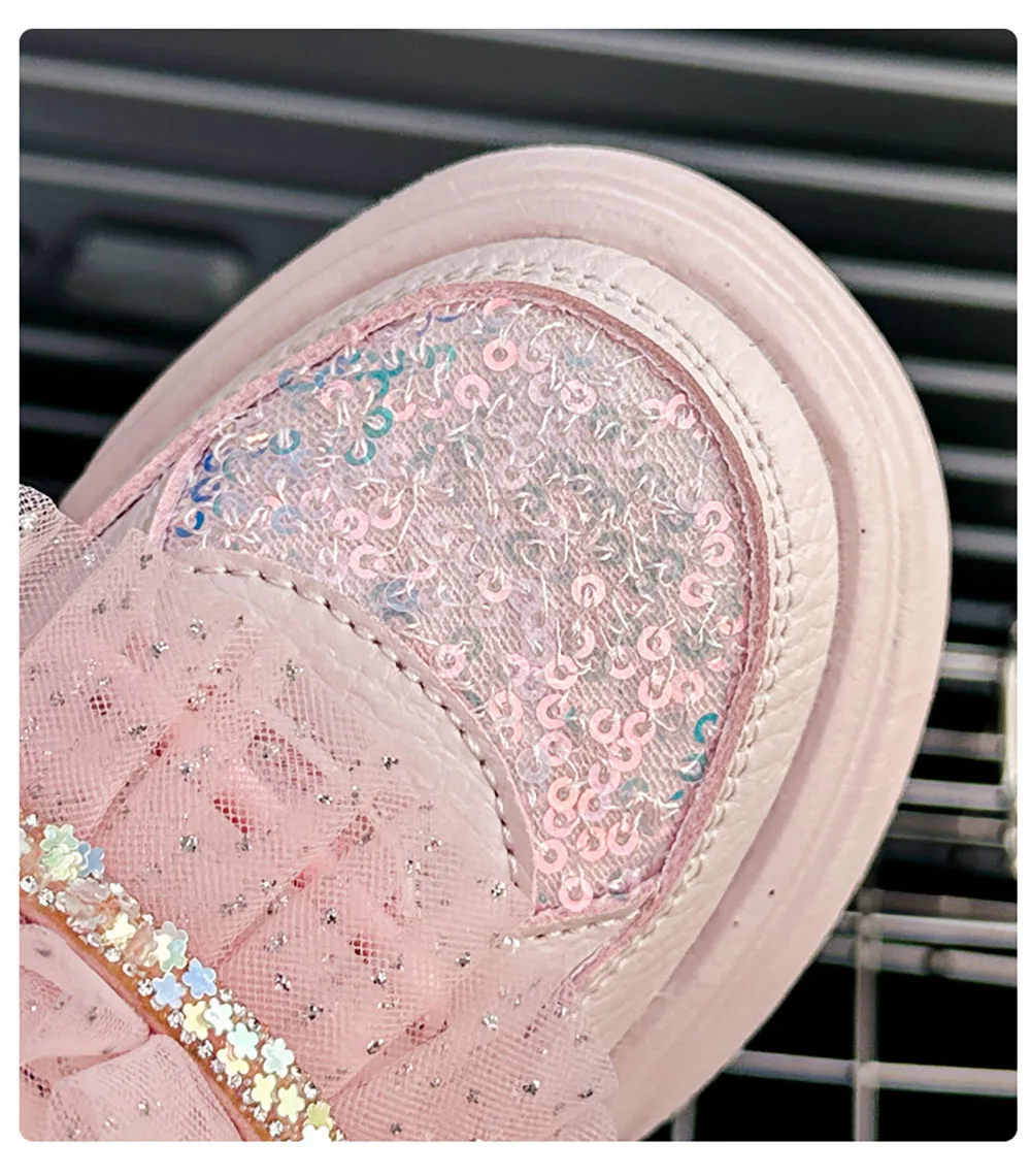 Korean Style Princess Shoes For Girls Rhinestone Sequins Bling Children's Sport Shoes Soft-soled Sneakers For Kids Fashion Shoes 3