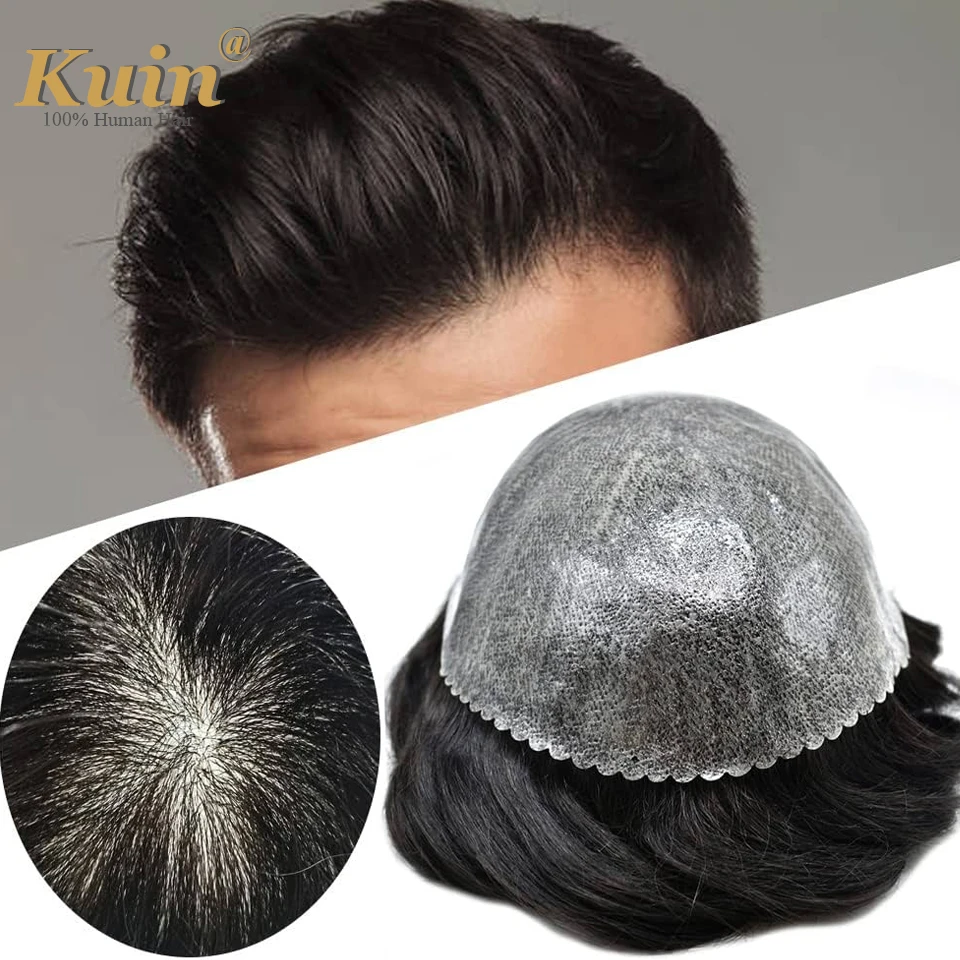 Injection Skin Toupee 0.12mm Durable Full Pu Wig For Men Natural Male Hair Prosthesis Human Hair System Capillary Man Wig human hair toupee