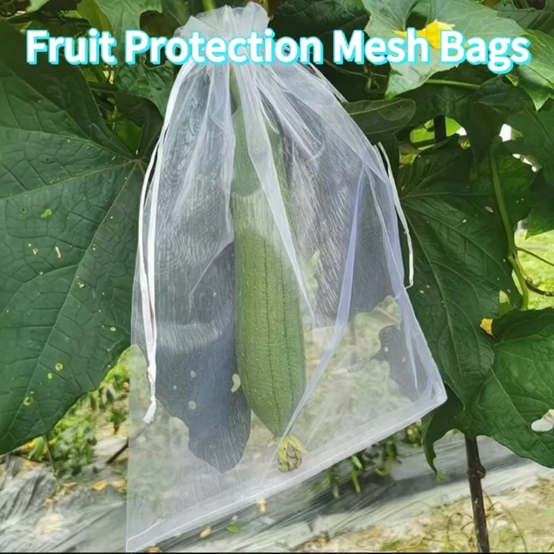 50–200 Stück wiederverwendbare Obstschutz-Netztaschen, insektensichere Beutel mit Kordelzug, Schädlingsbarriere-Abdeckungen für Obstpflanzen, Gartenbedarf