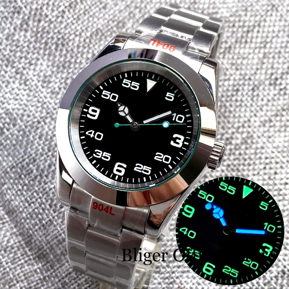 BLIGER36mmGreenSecondHandAutomaticMenWatchNH35APT5000MovementBrushedBracelet