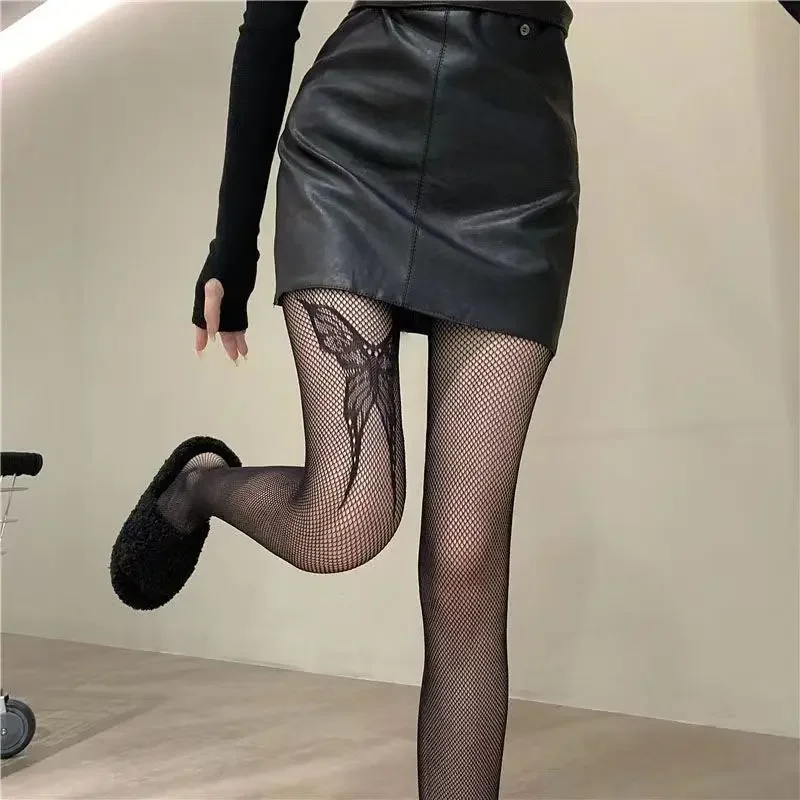 Women Sexy Big Butterfly Pattern Mesh Tights Gothic Lolita Body Stockings Fishnet Nylon Pantyhose Lady Costumes Hosiery