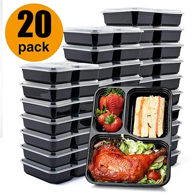 20pcs 1000ml Disposable Meal Prep Containers 2/3 Compartment Food Storage  Box Microwave Safe Lunch Boxes with Lid - AliExpress
