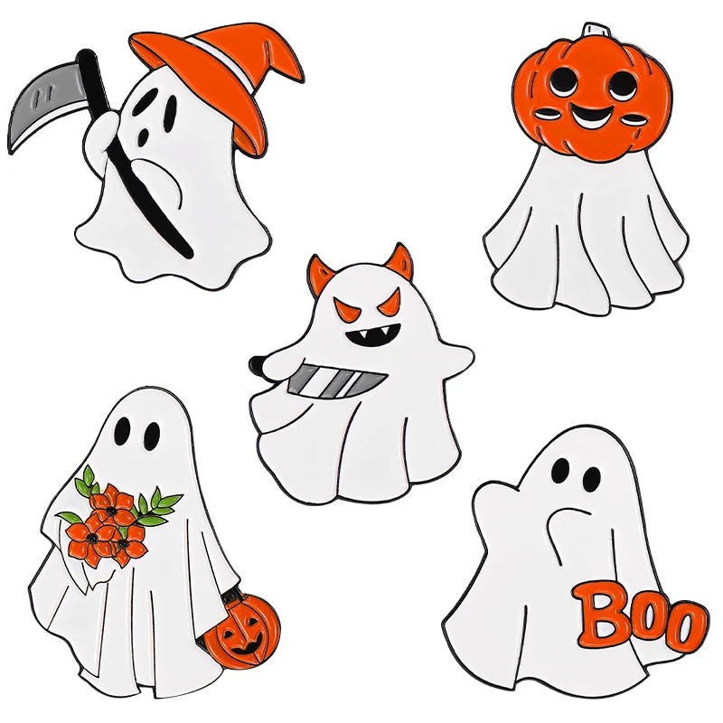 3-6 Pcs/Set Goth Halloween Enamel Pins Ghost Black Cat Moth Witch Punk Brooches Horror Snake Badges Lapel Skeleton Jewelry Gifts
