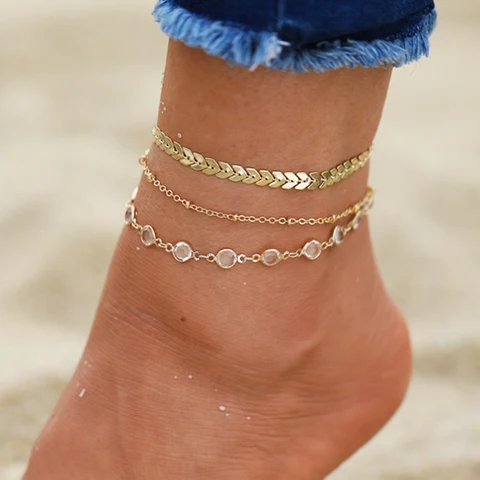 Bohemian Multilayer Gold Color Anklet Bracelet On The Leg For Women Fashion Female Anklets Barefoot Leg Chain Beach Jewelry