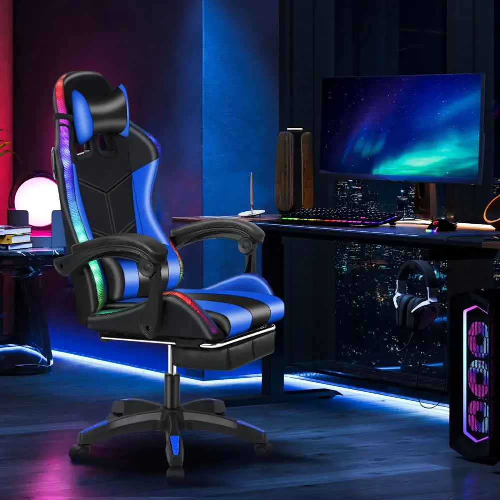 Faux Leather Reclining Massage Gaming Chair with Bluetooth-compatible Speakers and RGB LED Lights, Heavy Duty Gaming Chair 2
