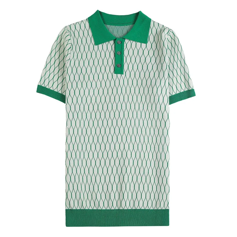 2023 Summer Diamond Plaid Knitted Polo Shirt Men's Ice Silk Short Sleeve Slim Fit Lapel T-shirt Streetwear Plus Size 4XL-M