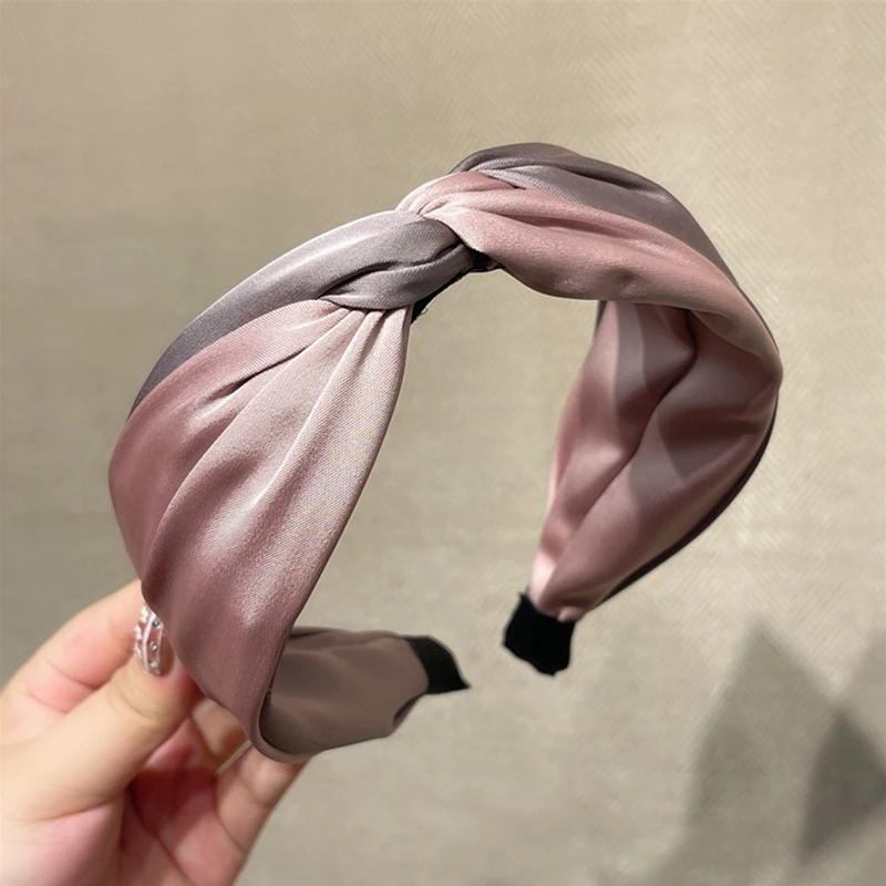 Women Satin Colorblock Wide-brimmed Knot Hairband All-match Cross Hair Hoop Wide Bezel Headwear Head Hoop Hair Accessories