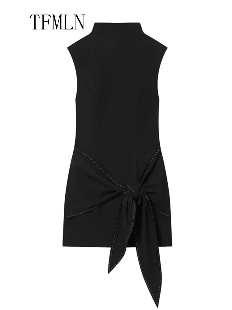 Elegant 2025 Autumn Women Big Bow Mini Dresses Fashion Chic Sleeveless Slim Causal Dress Street Back Zipper Party Sweet Dress