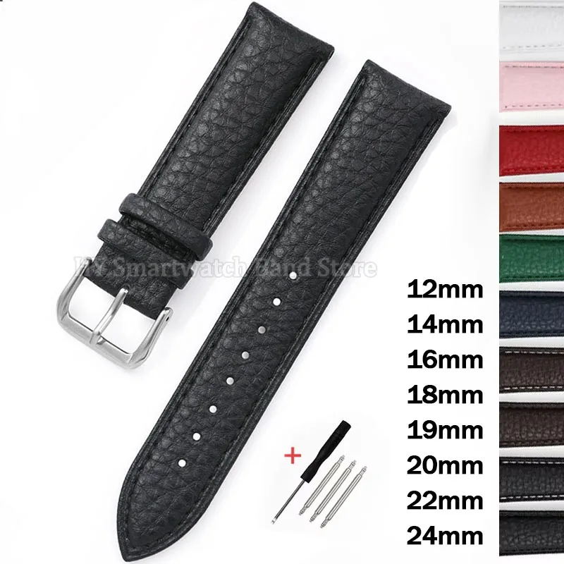 Elegant Soft Leather Watch Strap with Lychee Pattern - Cowhide Bracelet Wristband Accessory