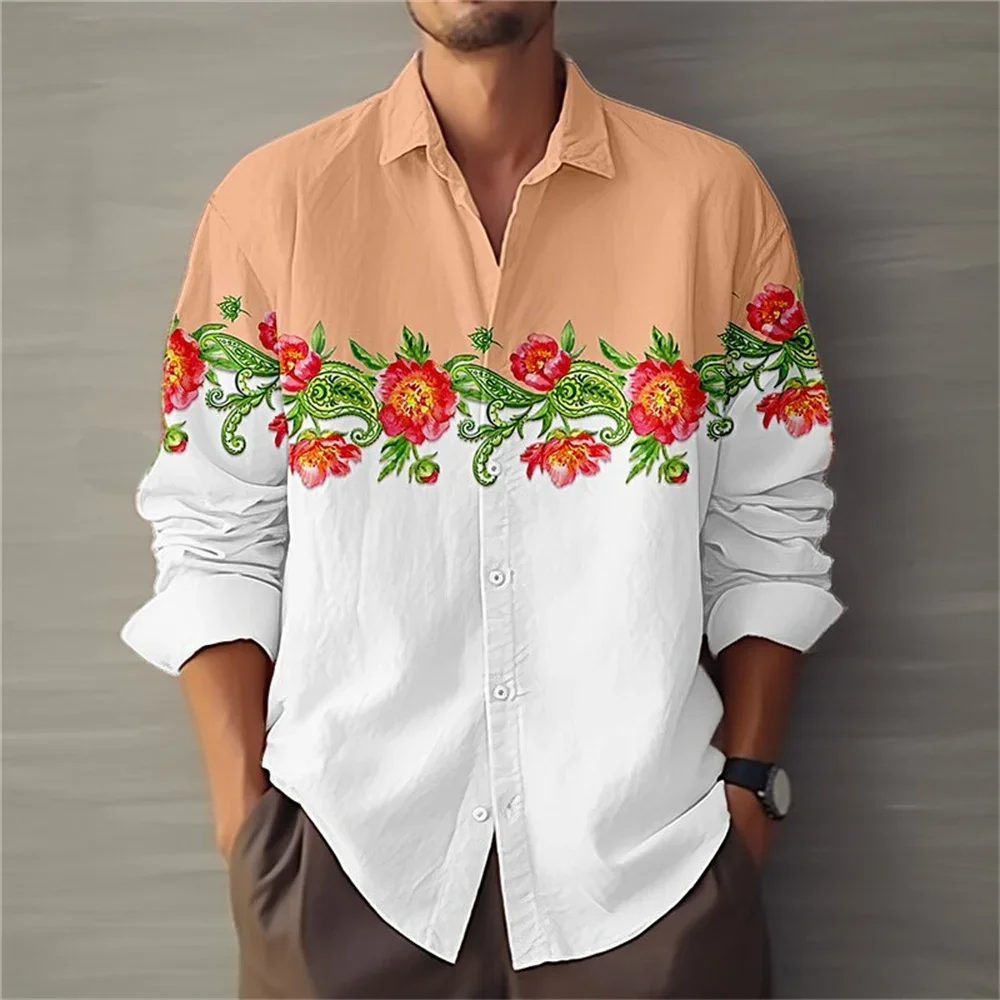 2024 New Men's Long sleeved Shirt Button Trendy Geometric Fragmented Flower Clear Pattern Soft and Comfortable Clothing S-6XL women s casual pants set 2024 latest clear color wrinkled fabric long sleeved shirt long pants high waisted wide leg pants set