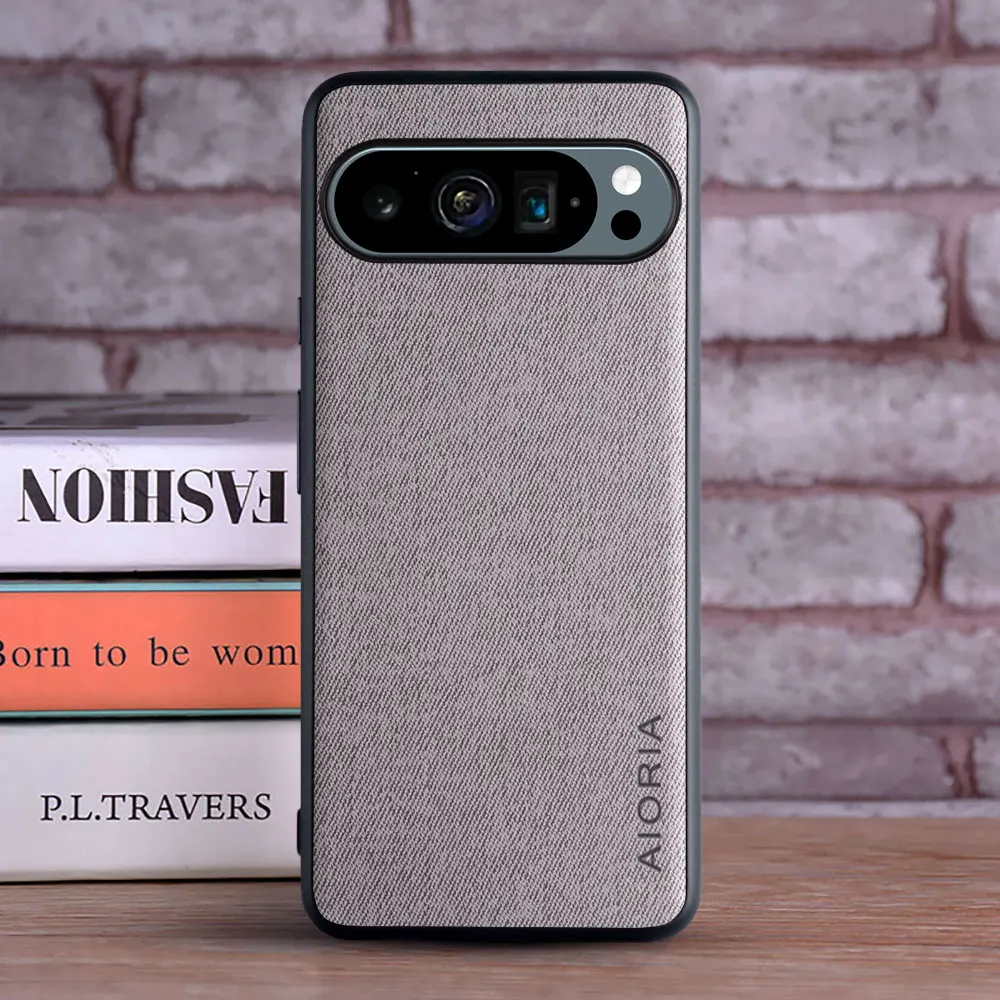 Luxury Leather Textile Phone Case for Google Pixel 9 Series - Soft & Hard Hybrid Cover