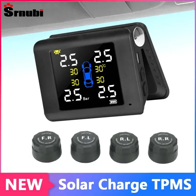 Car Tire Pressure Monitor Car Tire Pressure Sensor Solar TPMS Wireless Car Tire Pressure Monitor System Smart Alarm Type LED Display Intelligent Temperature Auto Big Screen Sensor