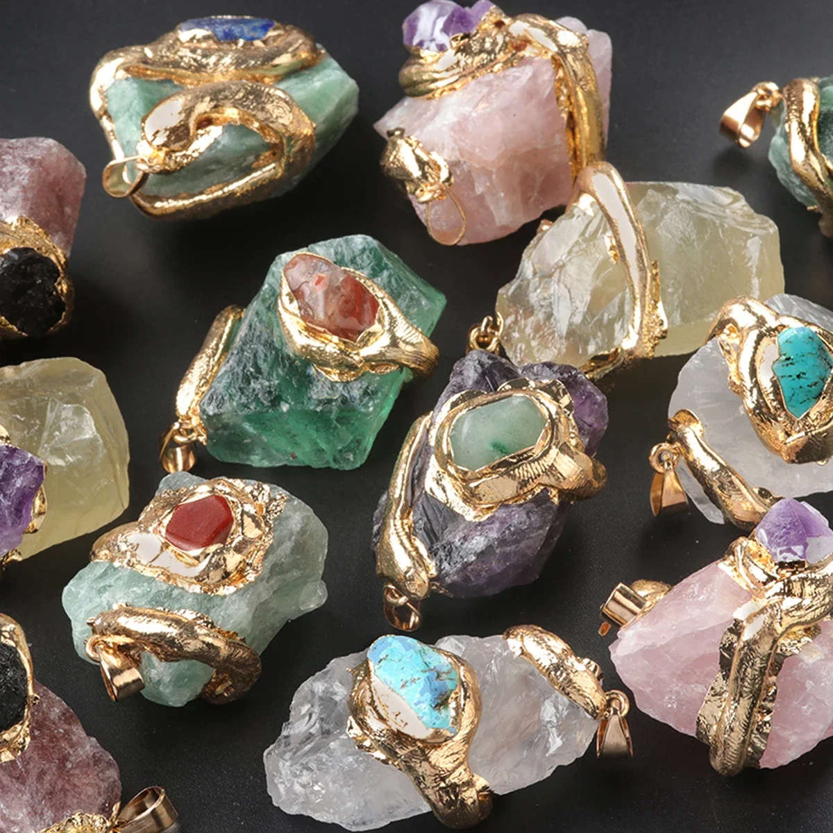25x30-35x40mm Gemstone Setting Natural Rough Irregular Stone Necklace Pendant Without Chain Jewelry Make DIY Necklace Accessory - 2