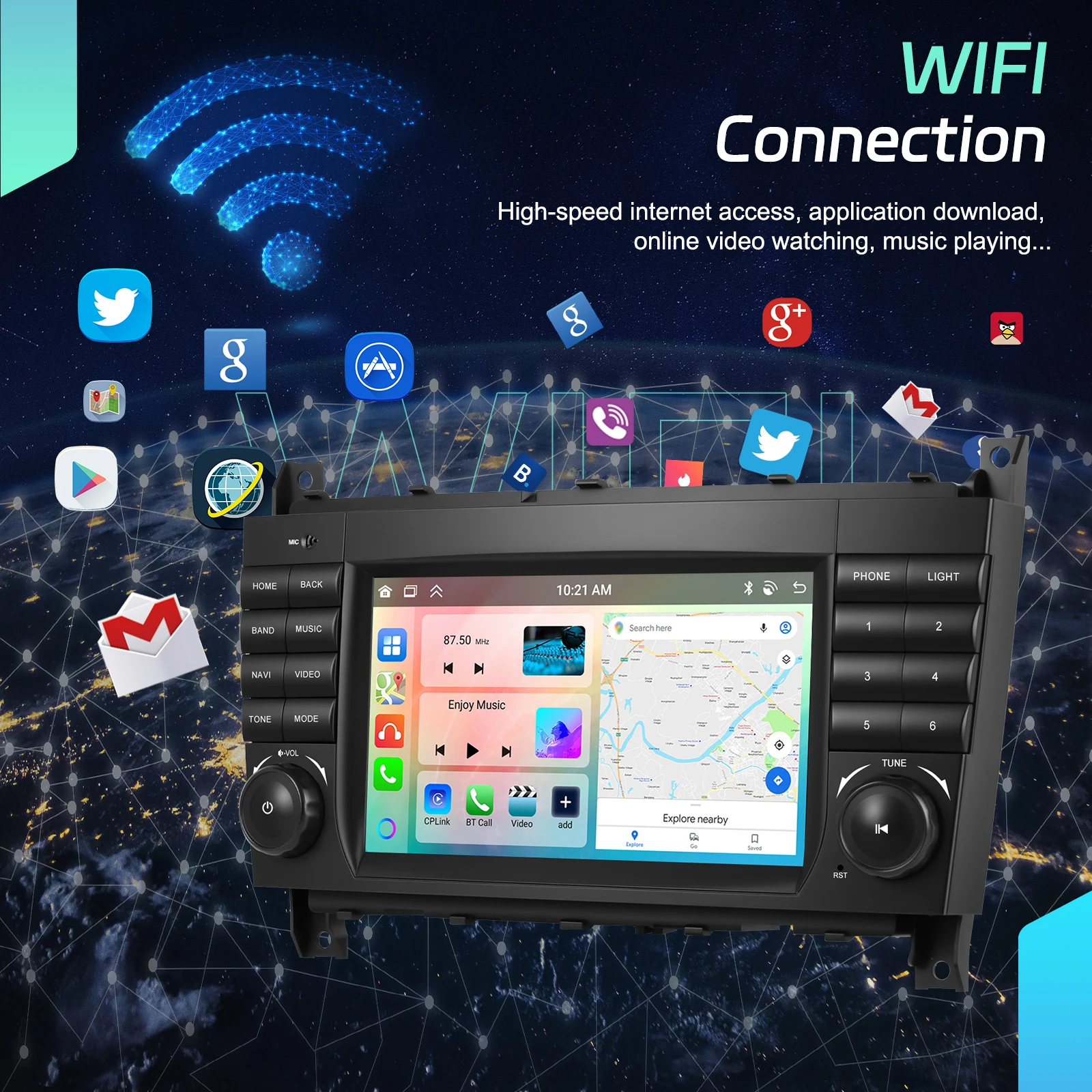 Podofo 7 ''Wireless Carplay para Mercedes Benz Clase C W203 2004-2007/Clase CLC W203 2008-2010, Radio para Auto, Reproductor Multimedia Android, Estéreo para Auto, GPS, Navegador 5