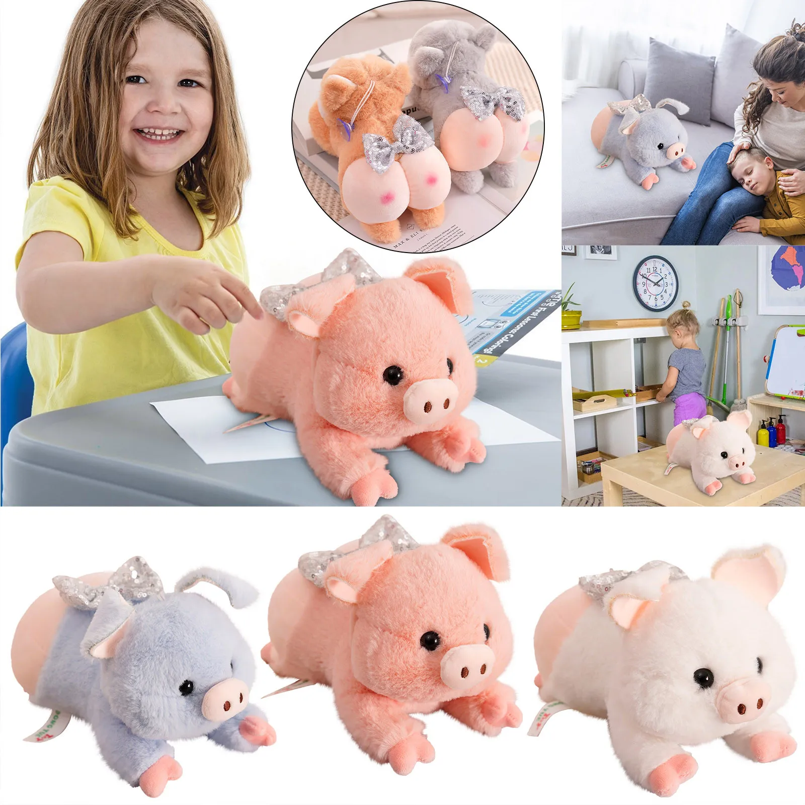 

Cute Pig Butt Shaped Throw Toys Fluffy Cute Animal Appearance Stuffed Plushie Plush Toy Hugging Nap Lumbar Backrest Cushion