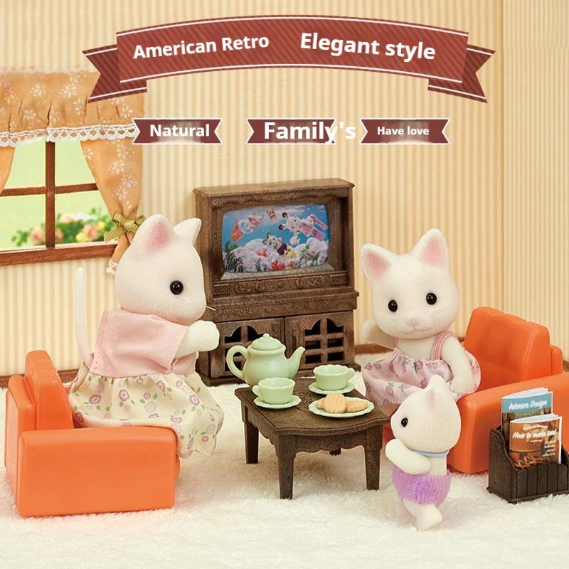 Sylvanian Families Living Room Reception Set Playhouse Toys Parent Child Simulation House Accessories Toys Birthday Gifts 6
