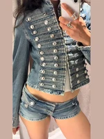 Ensemble pantalon 2 pièces pour femme : Manteau à revers cranté, Blazer corset, Haut à lacets à la taille, Mini-short, Vêtements de printemps pour femme 2
