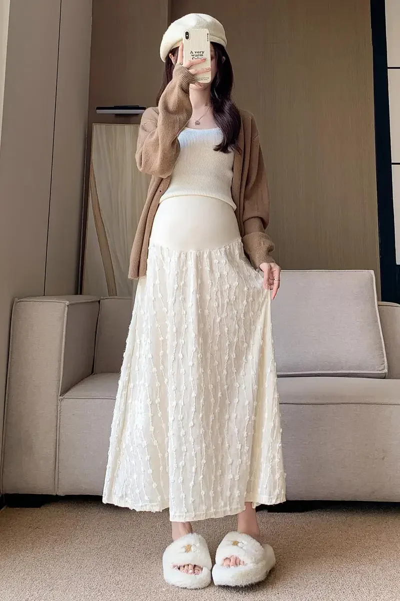 Spring Maternity Lace Skirts High Waist Fashion Embroidery Pregnant Woman A-line Skirt Long Loose Pregnancy A-line Skirt