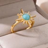 Bagues de luxe en Zircon coloré bleu pour femmes, en acier inoxydable plaqué or, fleur papillon, bijoux brillants de fête exquis, 2025