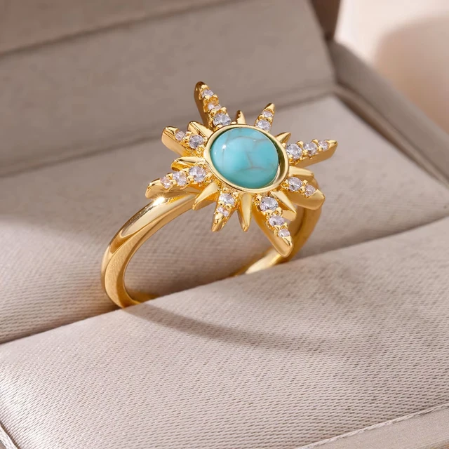 Bagues de luxe en Zircon coloré bleu pour femmes, en acier inoxydable plaqué or, fleur papillon, bijoux brillants de fête exquis, 2025