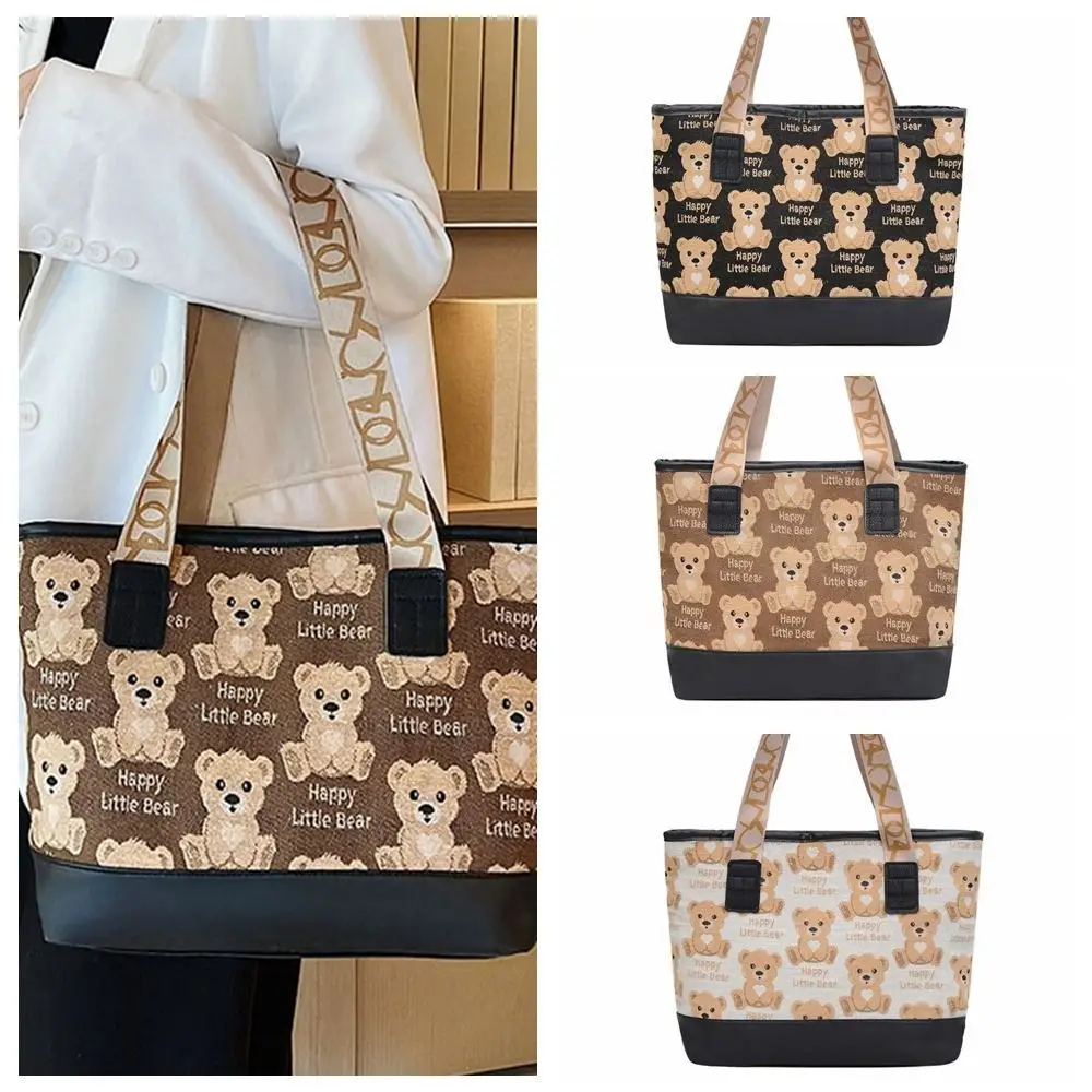 

Print Bear Canvas Bag Ladies Casual Handbag Fashion Trend Tote Bag Large Capacity Shoulder Bag
