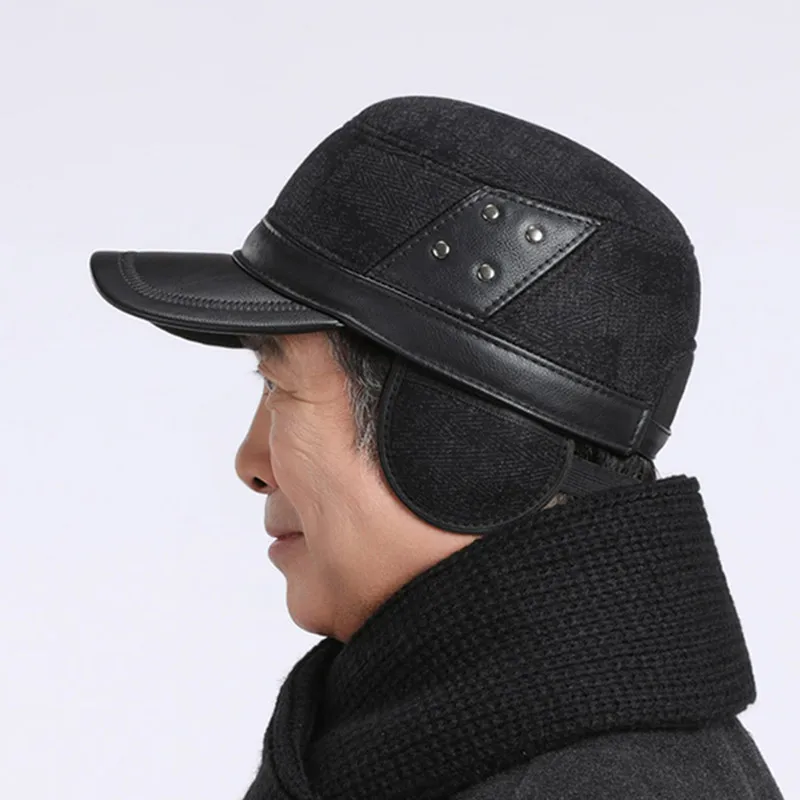 New Winter Flat Caps For Men Plush Thickened Warm Military Hats Coldproof Earmuffs Hat Cycling Sports Cap Golf Cap Snapback