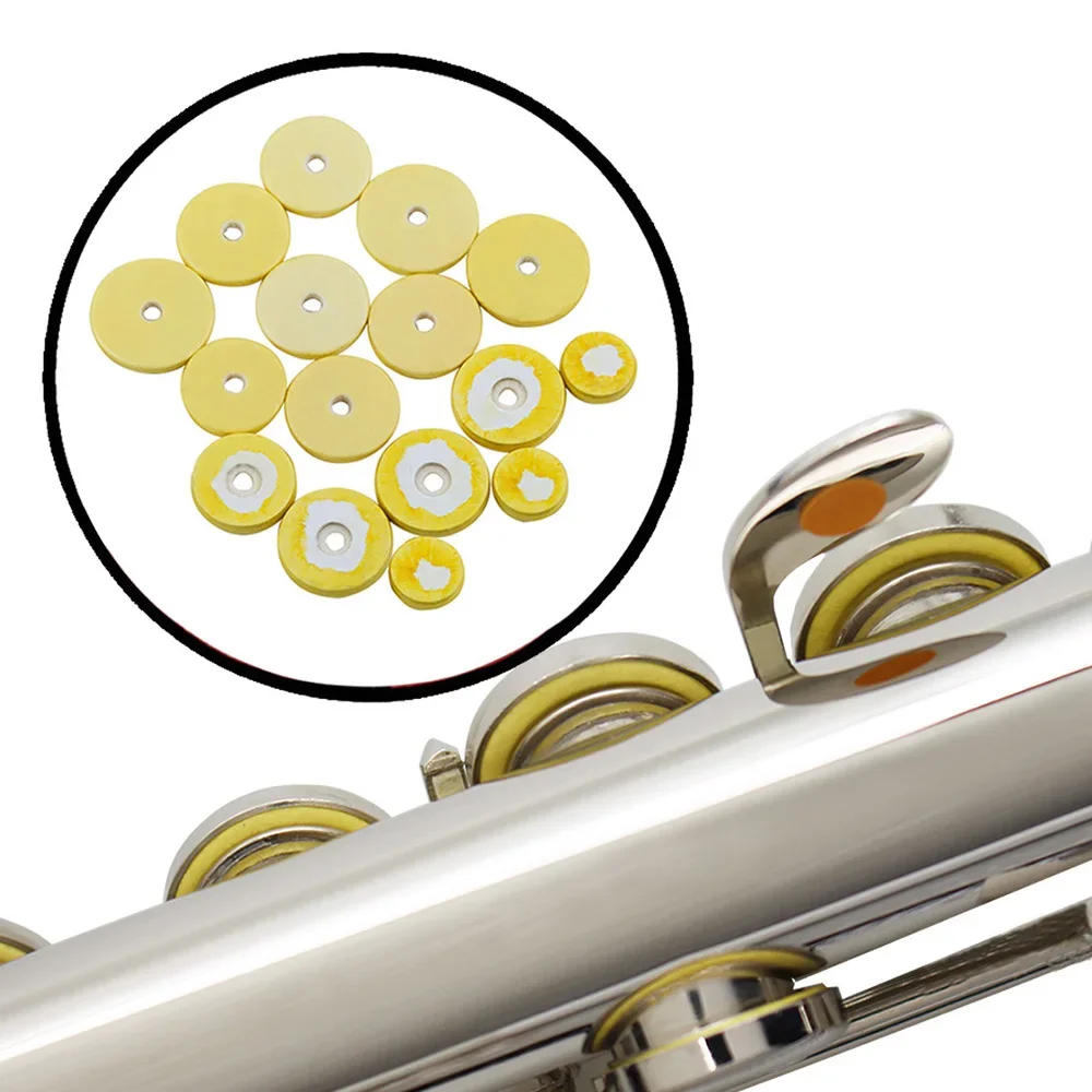 16PcsSetFluteKeyPadsYellowCorkPadLeatherCushionFlutePads