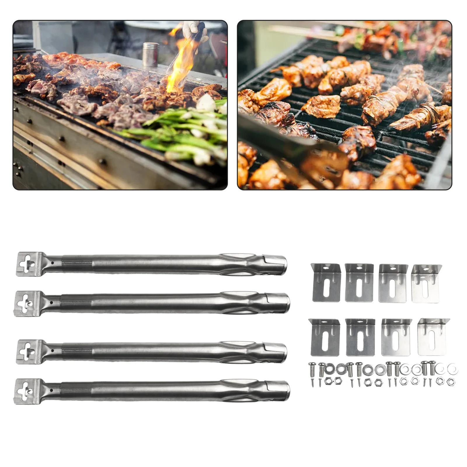 4Pcs BBQ Universal Stainless Steel Burner Set For Gas Grill 35-42cm Hole 11mm Suitable For Gas Grills Grilling Replace Parts grill burner tubes gas burner nozzle kit