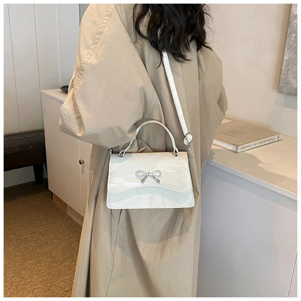 Cute Bow Exquisite Small Square Bag Fashionable and Versatile Shoulder Crossbody Bag PU Leather Women'S Casual Handbag New