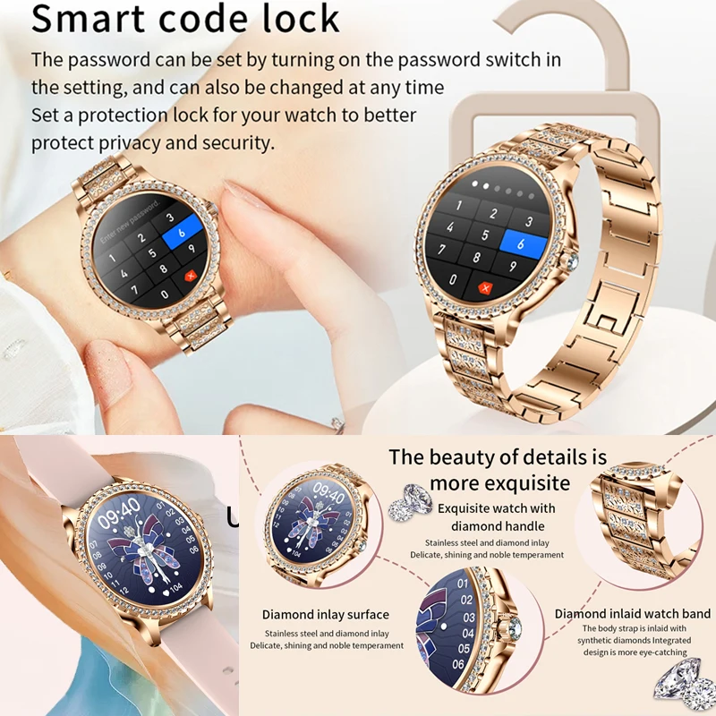 Fashion Women's Smart Watch 1.32 inch AMOLED 360*360 HD Screen Bluetooth Call Smartwatch Women Health Monitoring Bracelet Mujer