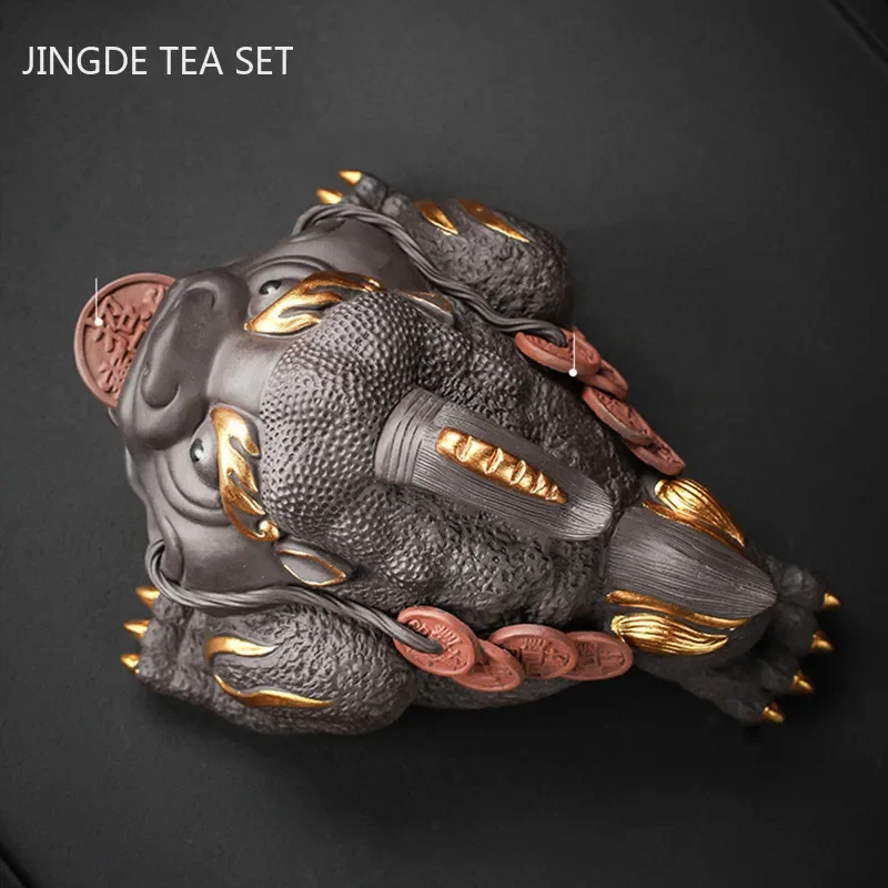 Boutique Purple Clay Tea Pet Decoration Lucky Toad Tea Figurine Ornaments Tea Set Accessories Home Fengshui Sculpture Crafts