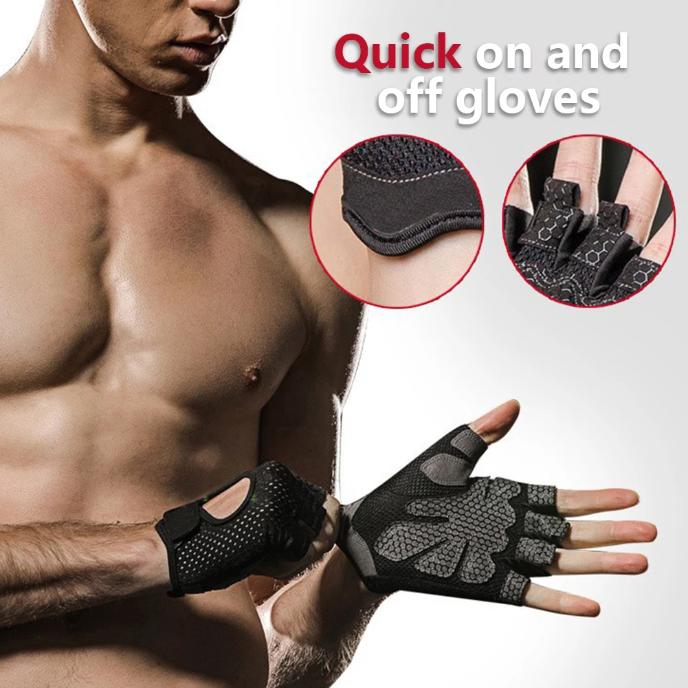 Breathable Fitness Gloves Silicone Palm Hollow Back Gym Workout Gloves Weightlifting Dumbbell Crossfit Half Finger Sport Weightlifting Gloves