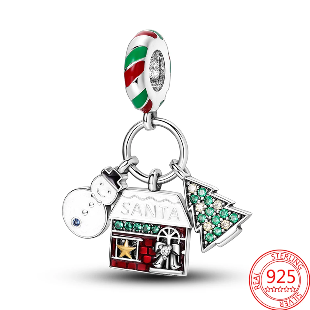 

Gorgeous 925 Sterling Silver Snowman Christmas Tree Christmas House Fits Bracelet Women DIY Winter Series Jewelry Making