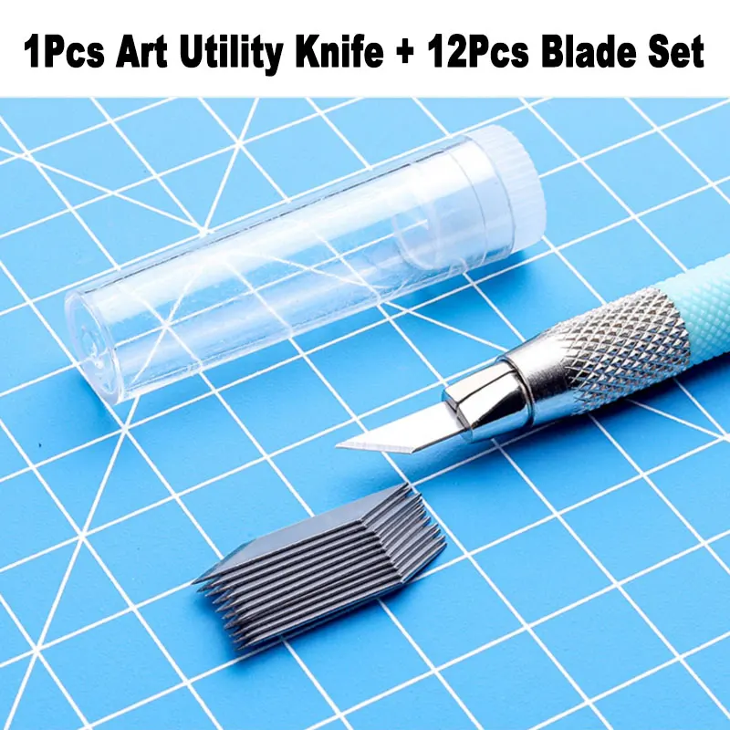 Art Utility Knife Cutter With 12 Blades Set Paper Cutting Pen Knives Handicraft Carving Engraving Sculpture Tool DIY Stationery 1 set carving metal scalpel knife tools kit wood paper cutter craft pen engraving cutting supplies diy stationery utility knife